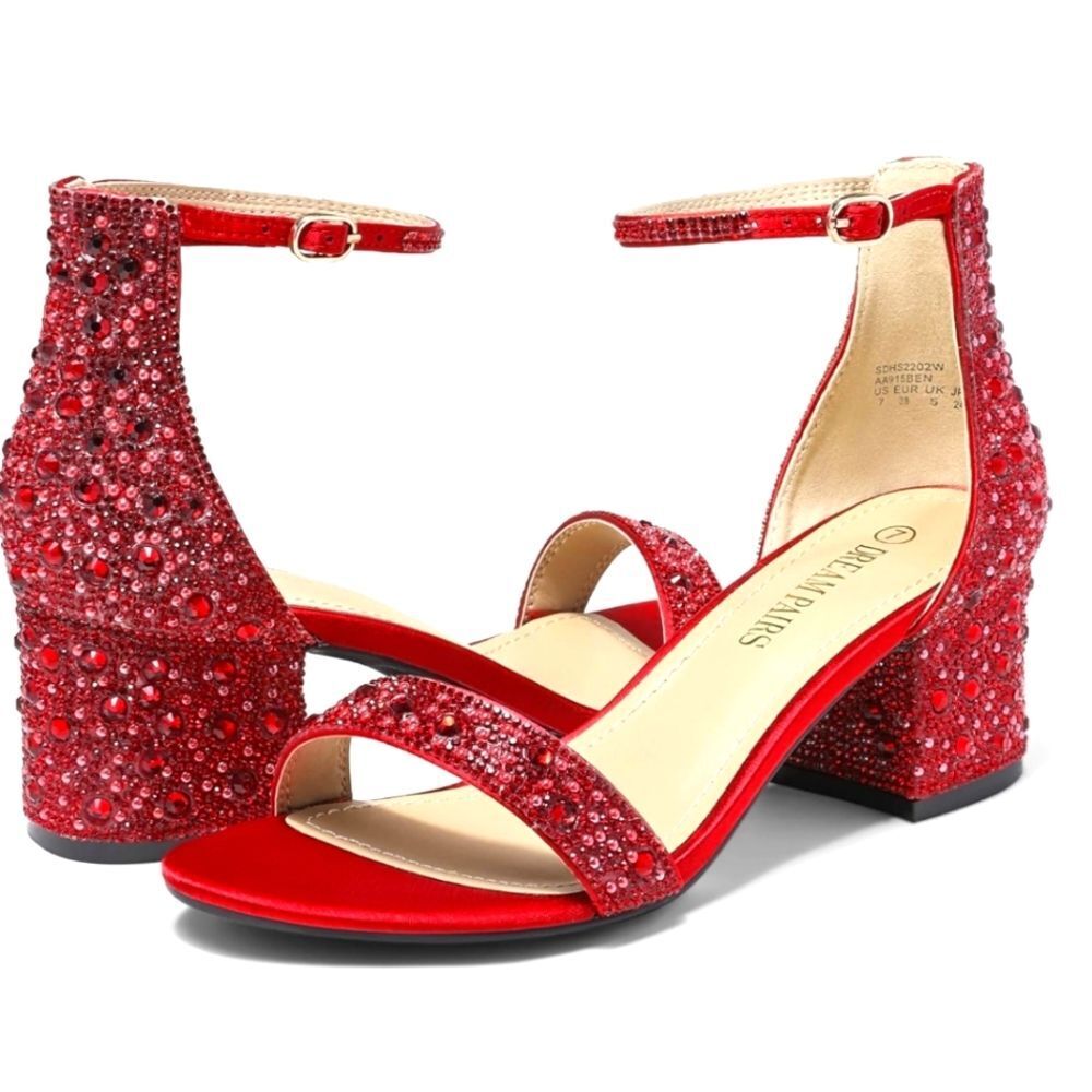 📣 Dream Pairs Women's 👠 Blinged Out 💎 Low-Chunk Heel Pump Sandals 💃👠 7.5 🆕
